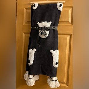 Rachel Zoe Halloween Black and White Ghost Blanket Pom Poms Tassels